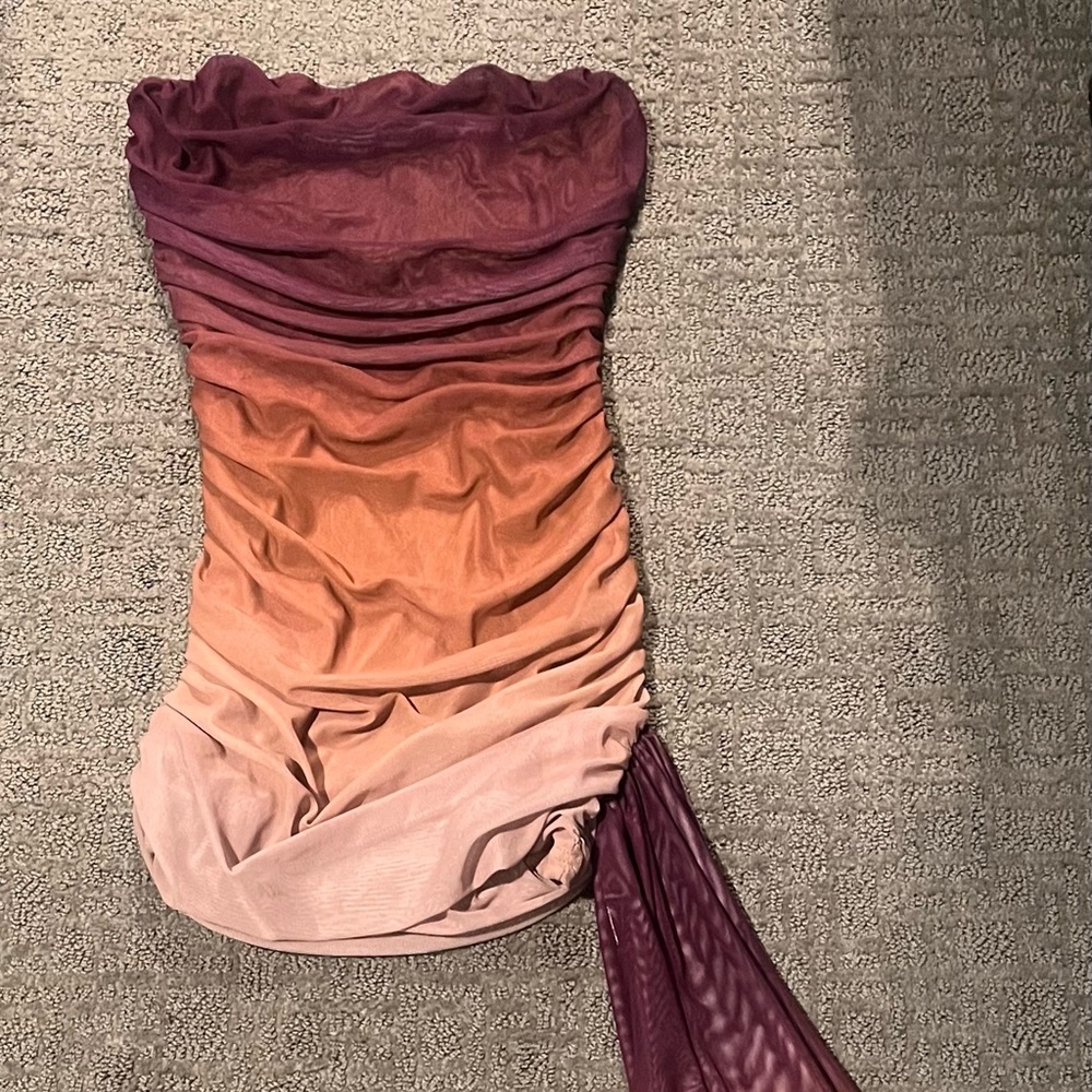 Ombre Pink and Purple Ruched Dress